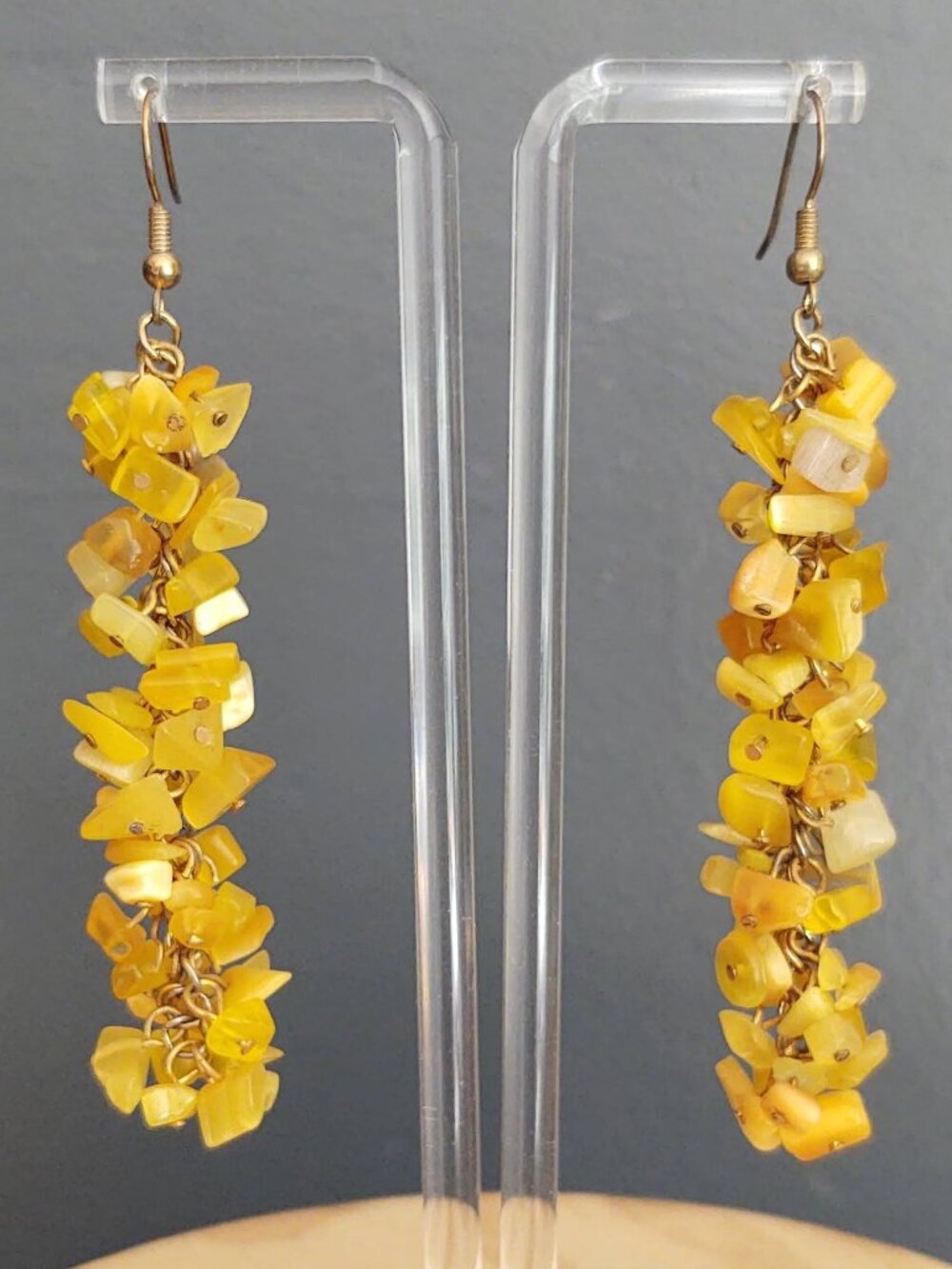 Shades of yellow glass chip dangle earrings